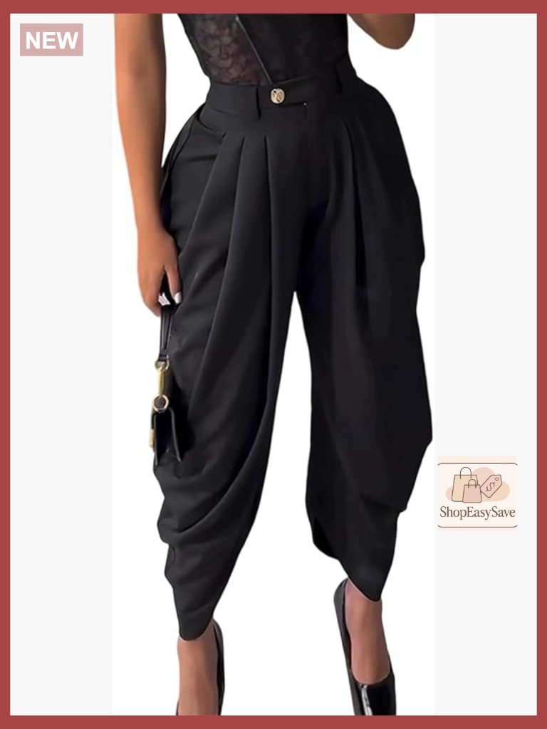 Women's Pleated Wide Leg Palazzo Pants Y2k High Waisted Business Work Trousers
